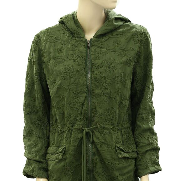 Alice + Olivia Marna Embroidered Hooded Parka Jacket Top Zip-Up Green M 262510 - Picture 6 of 10